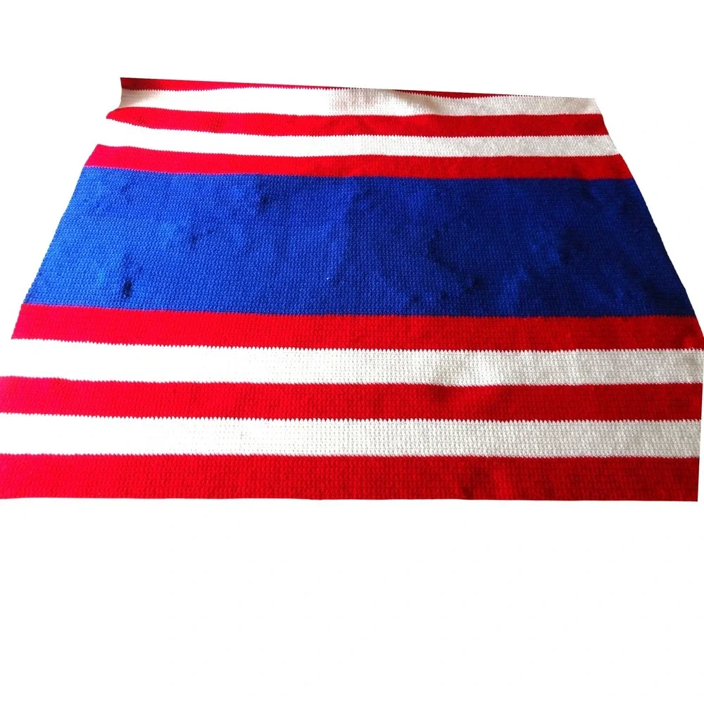 Handmade Crochet Patriotic American Flag Afgan Stars Dove Red White Blue 47